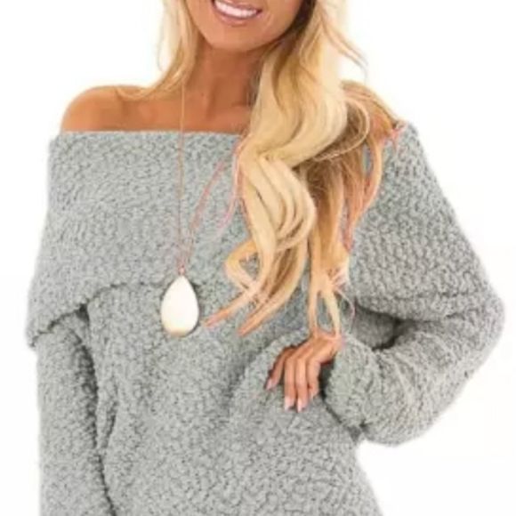 LAST ONE Gray Off Shoulder Comfy Sweater SMALL - Picture 3 of 10
